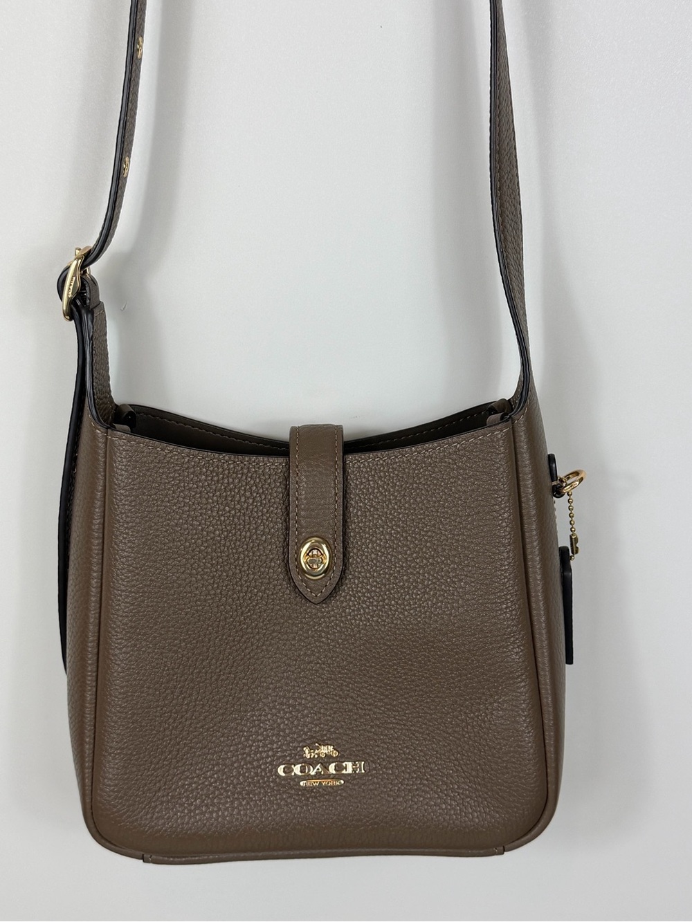 Coach Mini Hadley Leather Crossbody in Dark Stone Taupe Brown with Gold Hardware